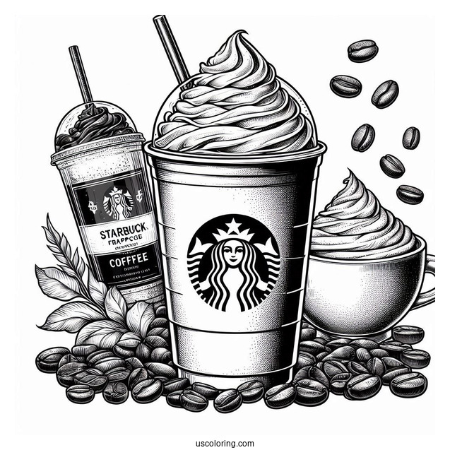 Realistic Starbucks Frappe And Hot Coffee Coloring Page
