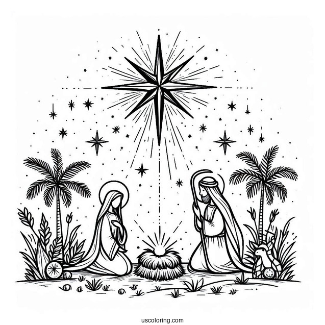 Nativity Coloring Page Star For Kids