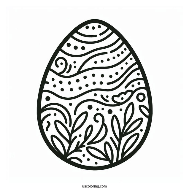 Easter Coloring Page Of Easter Egg Outline With Wavy Design