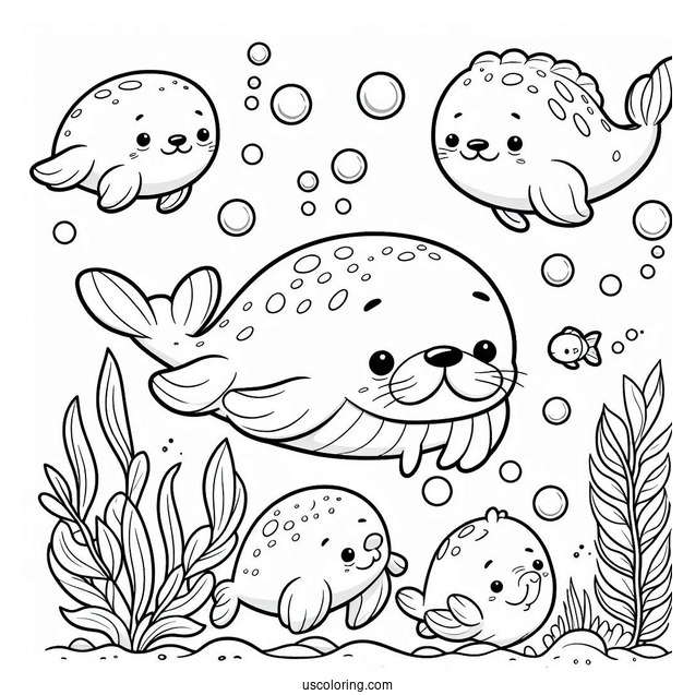 Octonauts Coloring Page Of Manatees Swimming With Fish
