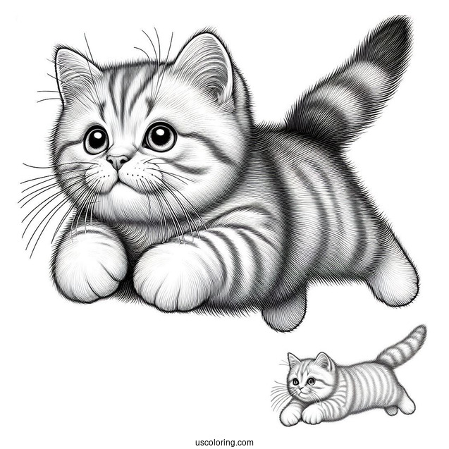 Realistic Cat In Mid Air Coloring Page
