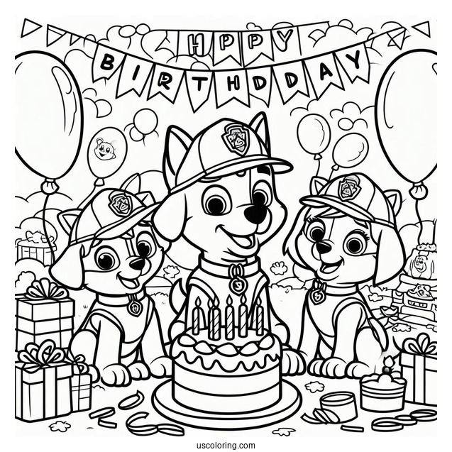 Paw Patrol Happy Birthday Coloring Page For Parties