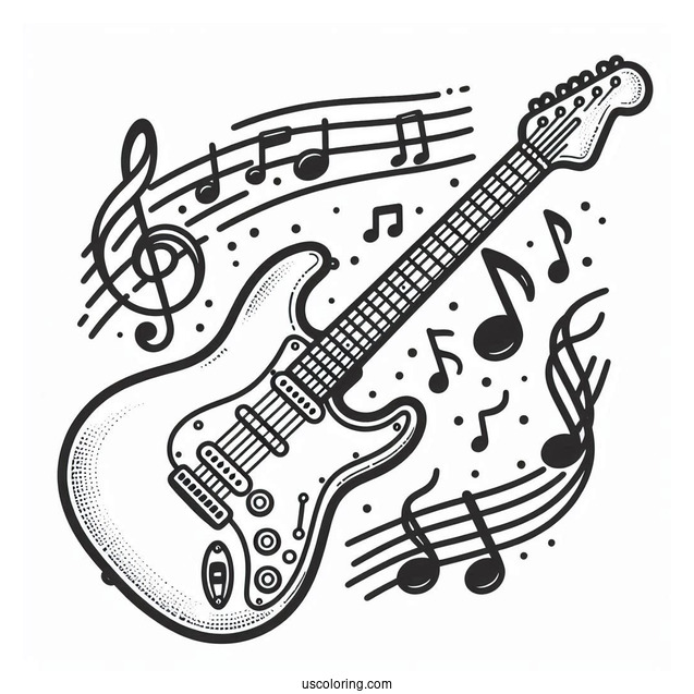 Music Coloring Page Of Electric Guitar Outline