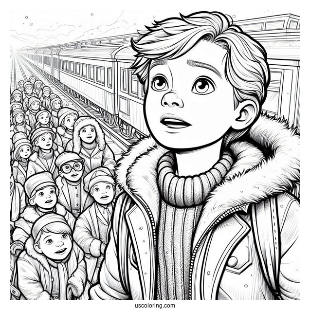 Hero Boy Staring Up At The Polar Express Coloring Page