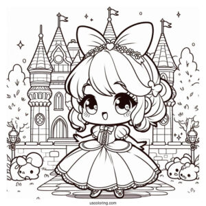 Kawaii Chibi Cinderella Outside Castle Coloring Page For Kids
