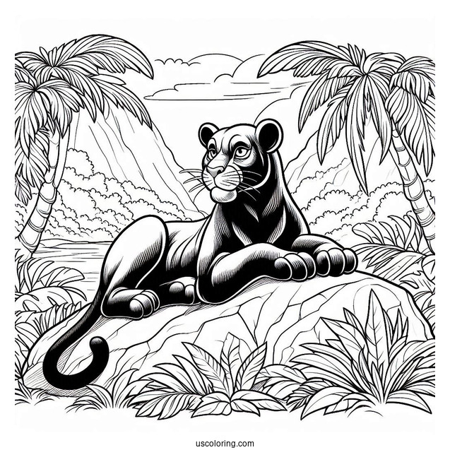 Jungle Book Coloring Page Of Bagheera Resting On Rock