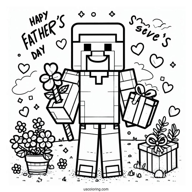 Minecraft Steve With Happy Father's Day Coloring Page