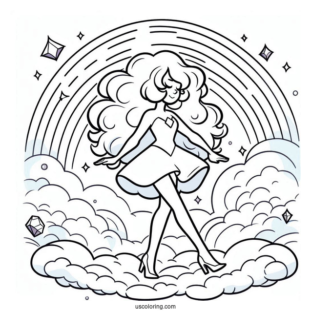 Steven Universe Coloring Page Of Rainbow Quartz 2.0 Walking On Clouds