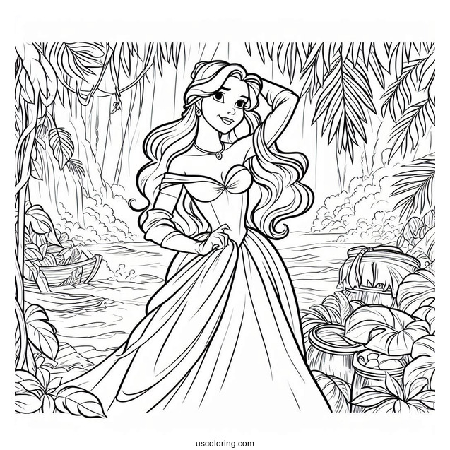 Tarzan Coloring Page Of Jane Porter Wearing Gown And Gloves In Jungle