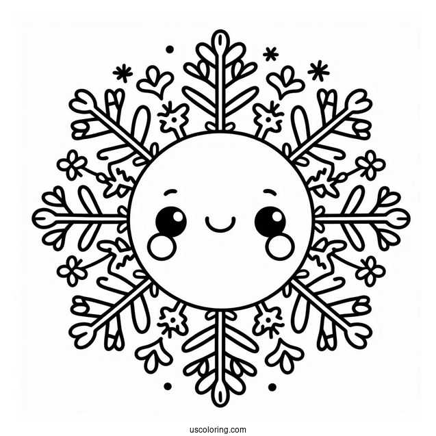 Cute Smiling Snowflake Coloring Page For Preschoolers