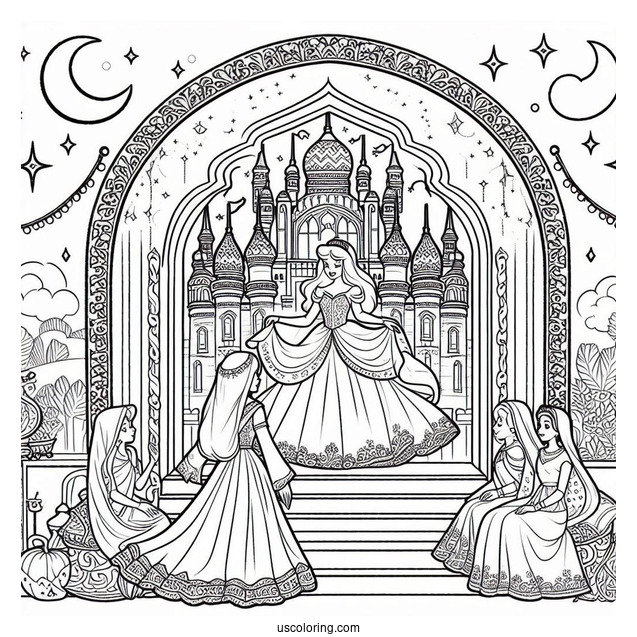 Princess Coloring Page Of Cinderella Inside Castle