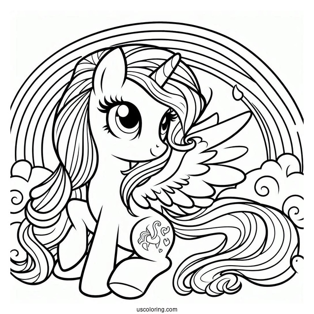 Coloring Page Of My Little Pony Rarity with Rainbow