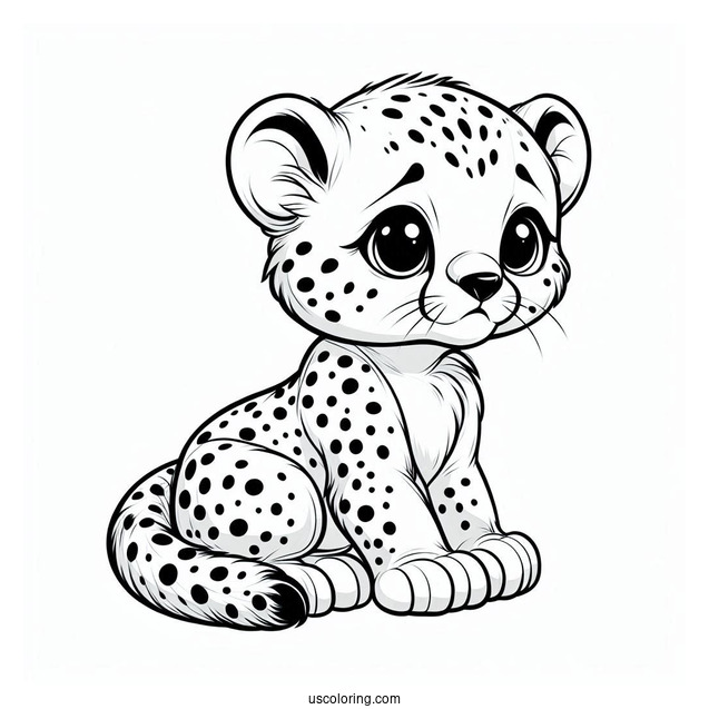 Cute Realistic Baby Cheetah Coloring Page For Preschoolers