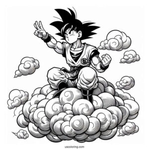 Goku Riding Nimbus Cloud To Color
