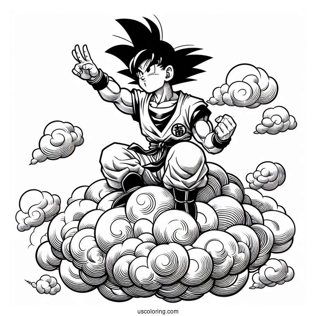 Goku Riding Nimbus Cloud To Color