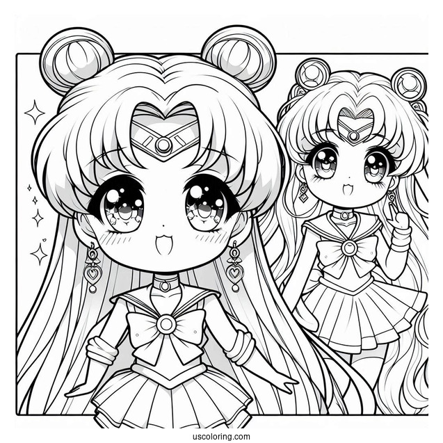 Kawaii Helios And Chibiusa Coloring In For Kids