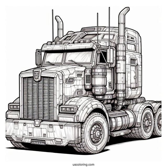 Realistic Optimus Prime Coloring Page Truck Form