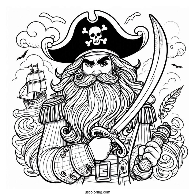 Stout Pirate Coloring Page Captain With A Sword For Kids