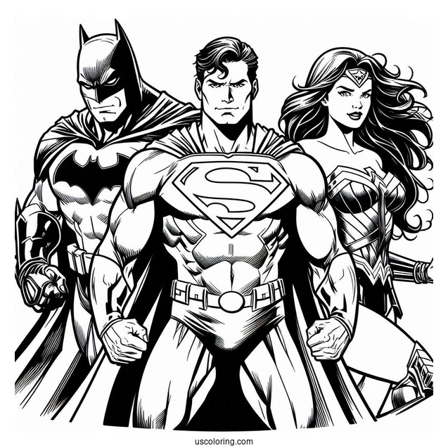 Superman With Batman And Wonder Woman Coloring