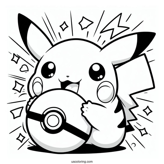 Coloring Page Of Pikachu Biting Pokeball