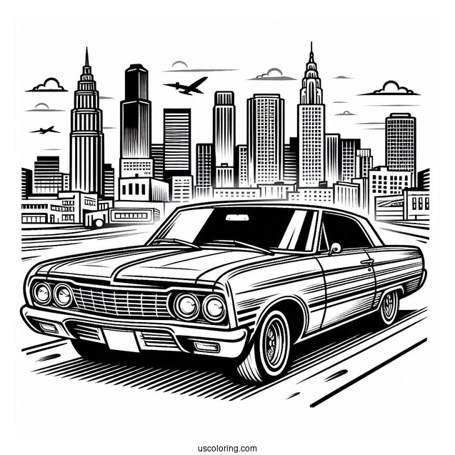 Cool Lowrider Coloring Page Car Parked In The Street