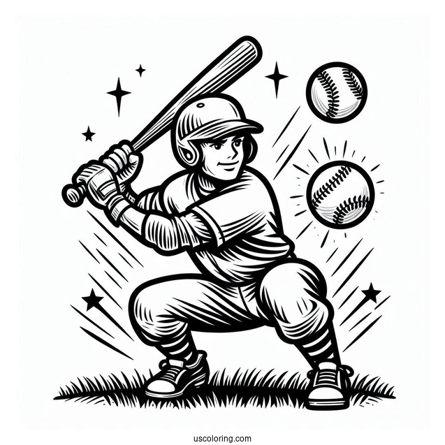 Coloring Page Of Baseball Player Ready To Bat