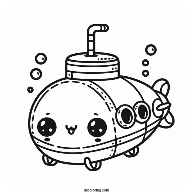 Kawaii Cartoon Submarine Coloring Page For Preschoolers