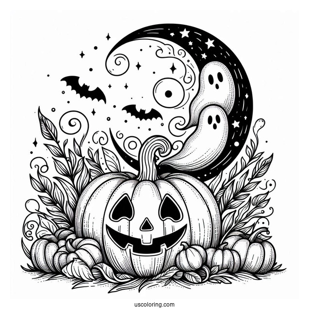 Pumpkin Coloring Page Of Ghosts Floating Out Of A Jack O Lantern