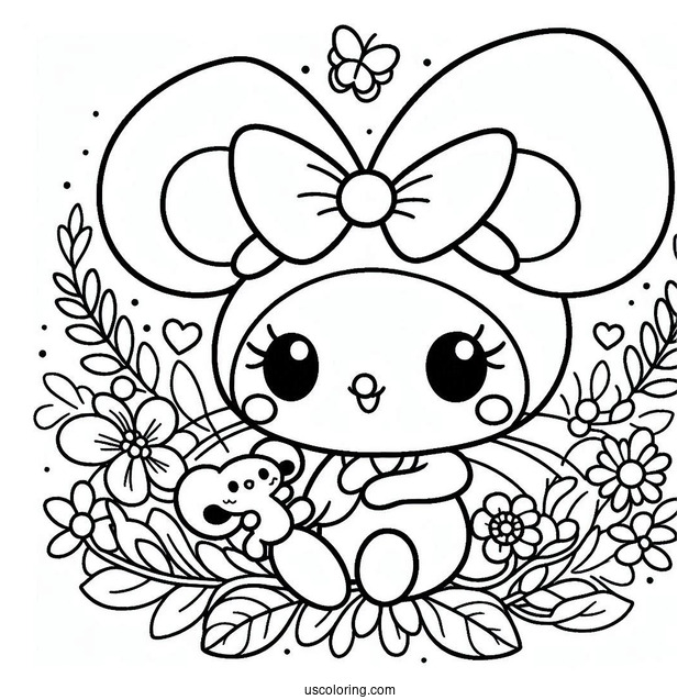My Melody Coloring Page With Mouse Puppet