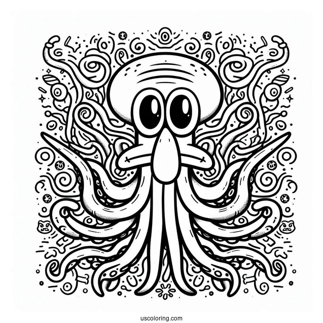 Squidward Coloring Page With Tentacles