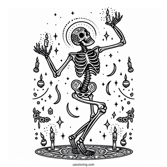 Detailed Adult Skeleton Coloring Page Dancing