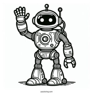 Easy Sci Fi Robot Waving Coloring Page For Kids