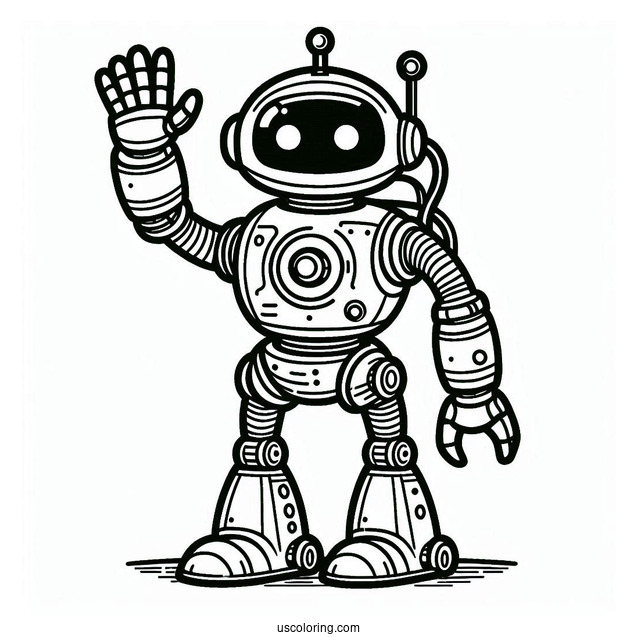 Easy Sci Fi Robot Waving Coloring Page For Kids