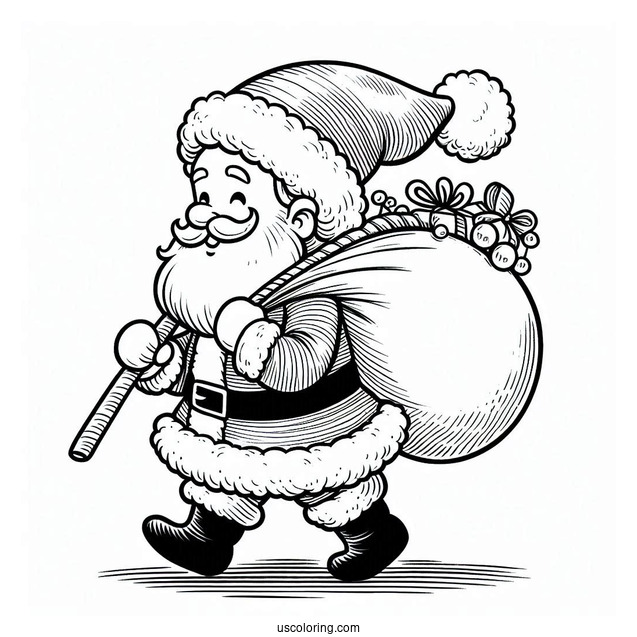 Santa Walking With His Sack Of Presents