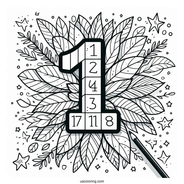 Numberblocks Coloring Page 11 With Leaves And Stars