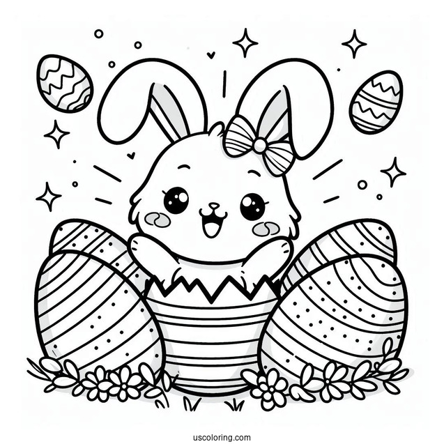 Happy Easter Bunny Popping Out Of Egg Coloring Page