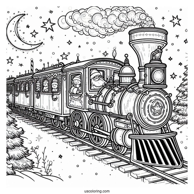 Detailed North Pole Coloring Page Train