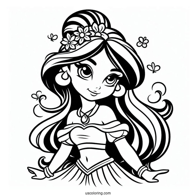 Cute Princess Coloring Page Of Jasmine