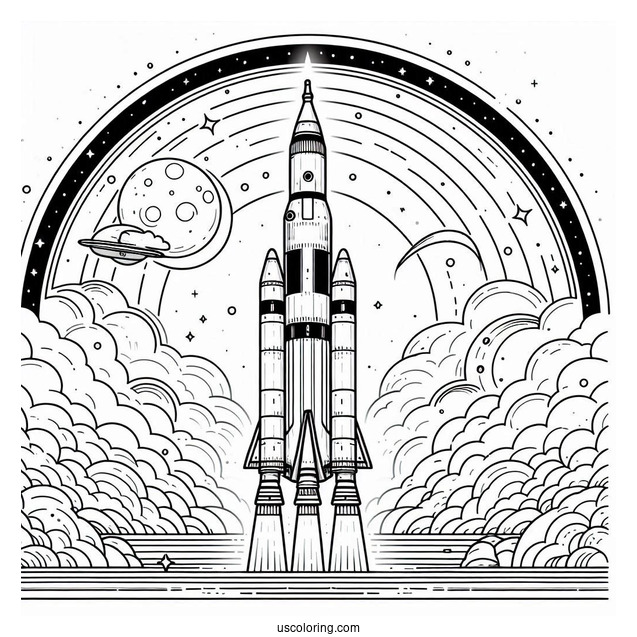 NASA Saturn V Rocket In Space To Color