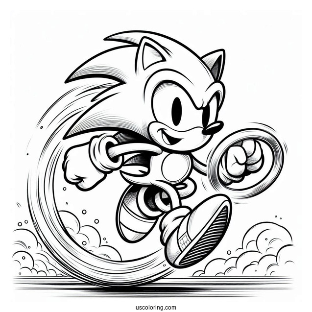 Sonic Jumping Through Ring Coloring Sheet