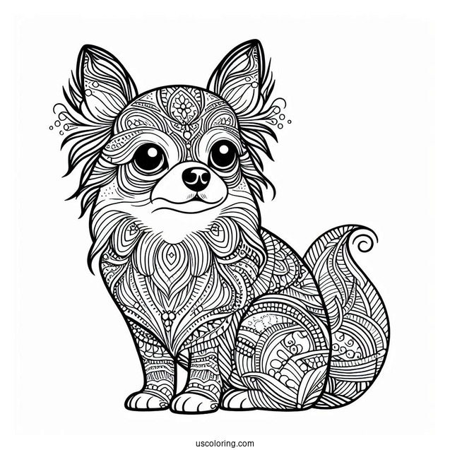 Intricate Chihuahua Coloring Page Mandala