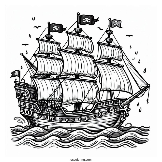 Easy Pirate Coloring Page Ship For Kids