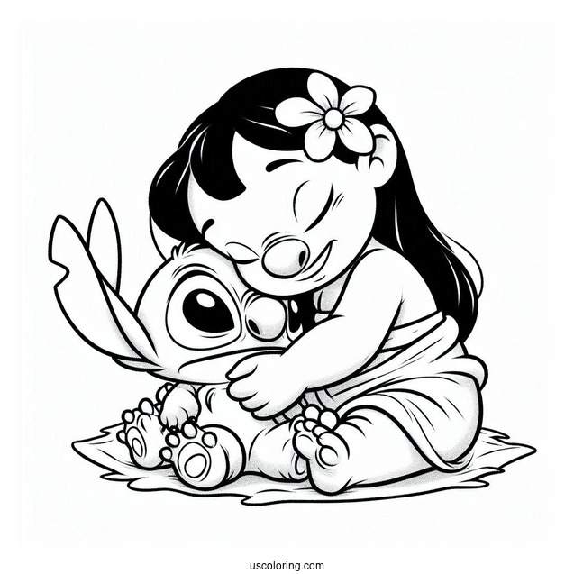 Lilo & Stitch Coloring Page Of Nani Cuddling Stitch