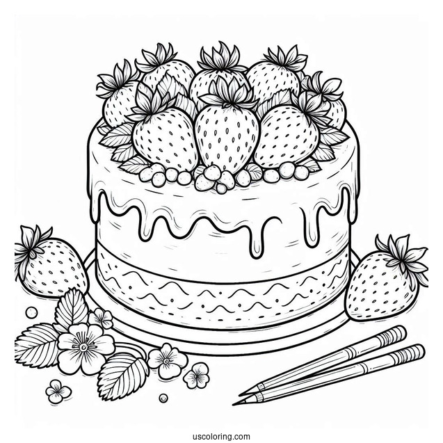 Strawberry Cake Coloring Page