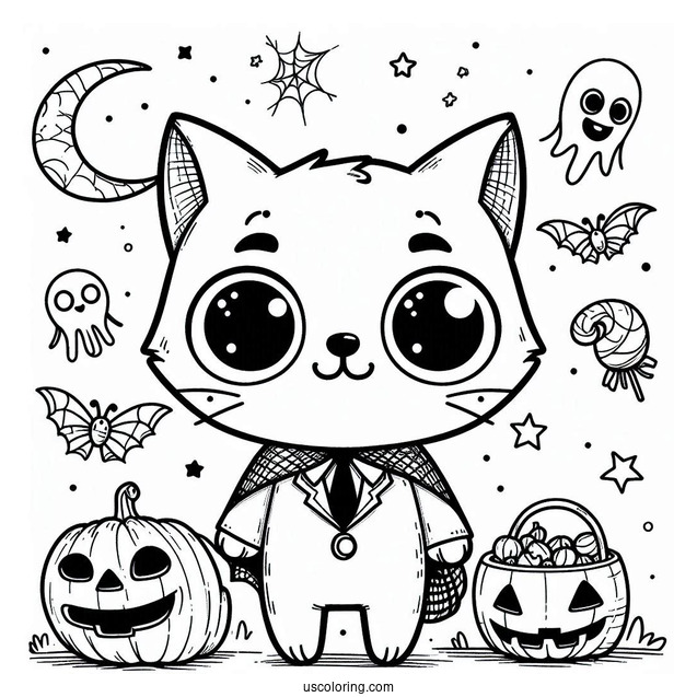 Halloween Themed Pete The Cat Coloring Page