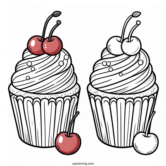 Cupcake With Cherries And Icing To Color
