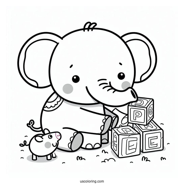 Emily The Elephant Playing With Wood Blocks