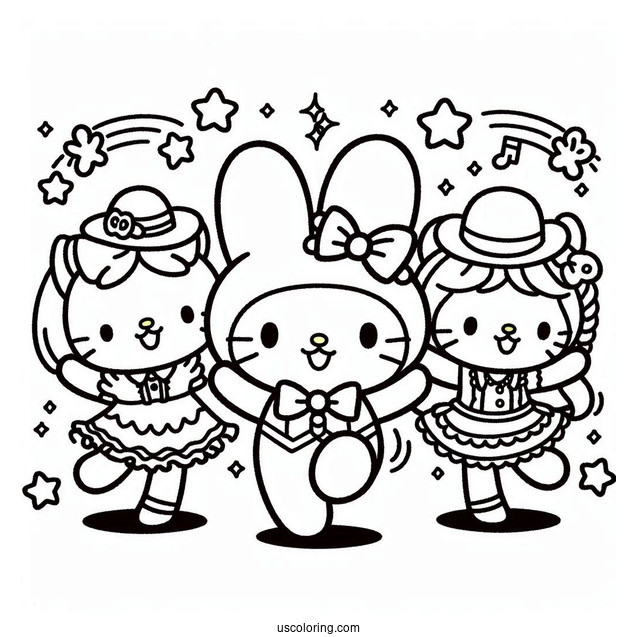 Sanrio Coloring Pages Of Friends Dancing