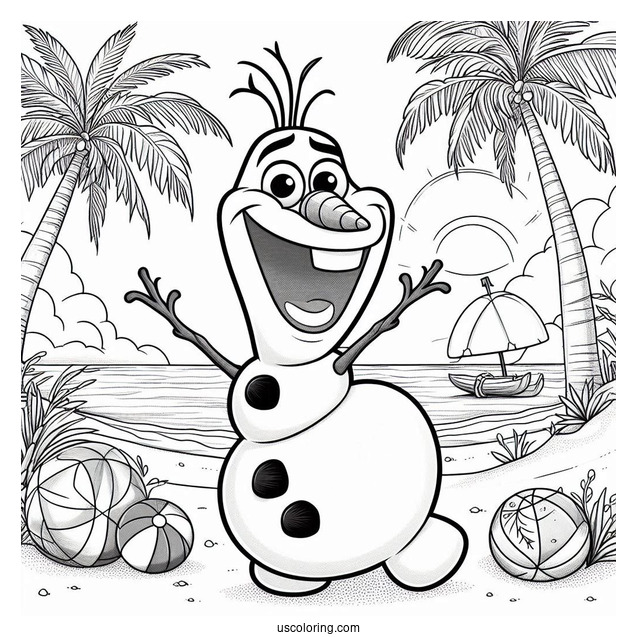 Coloring Page Of Olaf At The Beach