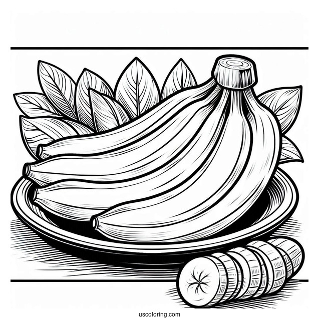 Peeled Banana Coloring Page On A Plate